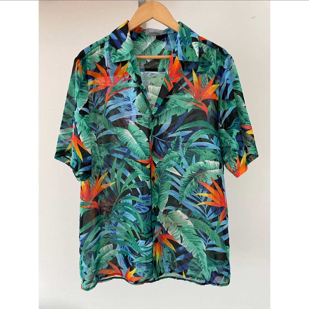 Reclaimed Vintage - L - Tropical Print Sheer Button-Down